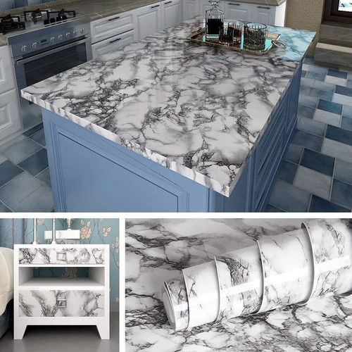 10ft-32ft Vinyl Marble Wallpaper Self Adhesive Kitchen Counter Top Cabinet Wrap - Picture 21 of 145