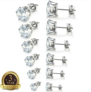 Hypoallergenic-316L-Surgical-Stainless-Steel-Round-White-Clear-CZ-Stud-Earrings
