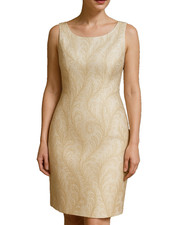 Cream Gold Brocade Midi Cocktail Dress Size 10 Large Bloomingdale’s