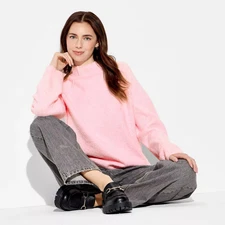 Women's Turtleneck Boucle Tunic Pullover Sweater - Wild Fable Light Pink M