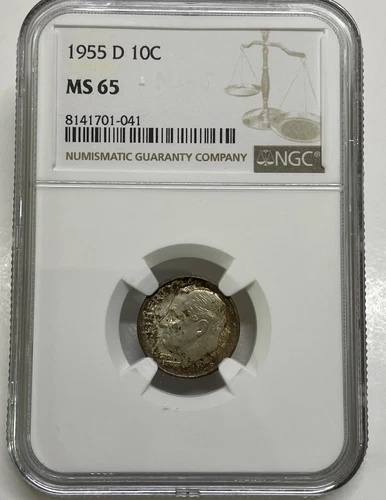 1955-D Roosevelt Dime 10c NGC MS 65 Mint State Uncirculated Coin
