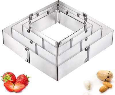 4 Pack Square Cake Molds Ring Adjustable from 6'' to 11'', Stainless Steel Mousse