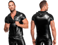 NOIR HANDMADE KINK  WETLOOK SHIRT KAPUZE ZWEI WEGE clubwear schwarz kunstleder