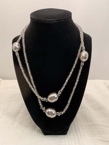 Chicos Necklace Crystal & Faux Pearl Beaded 19 In Statement Jewelry