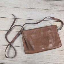 Fossil Brown Leather Crossbody Bag Zip Top Messenger Purse