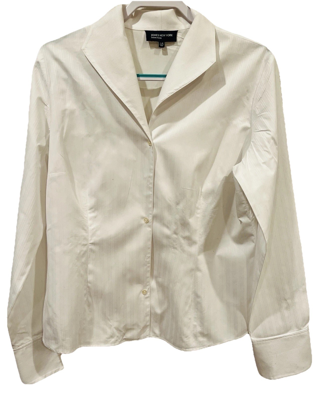 Jones New York Women's  vertical stripes White Long Sleeve Blouse Size L