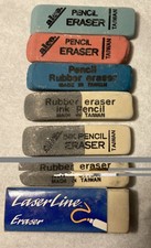 Seven vintage erasers pencil and pen from Taiwan