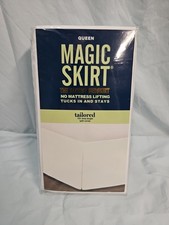 NEW QUEEN Magic Skirt TAILORED White BEDSKIRT 15in Drop Length SPLIT Corners