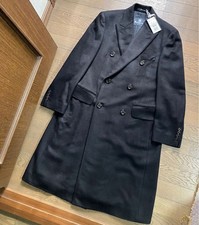 Unused Aquascutum Double-Breasted Silk Chester Coat Size 36 Black Length 106cm