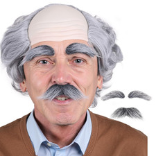 Old Man Bald Cap Grey Wig With Hair On Sides Balding Wig Grandpa Halloween Cospl