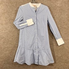 Tory Burch Striped Shirt Dress Womens 2 Blue White Cotton Peplum Preppy