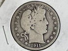 1911D Barber 90% Silver Half Dollar Circulated  Good+ #96.