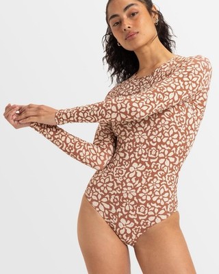 $110 Roxy Women s Basic Printed Long Sleeves One Piece Beach Wear Size M