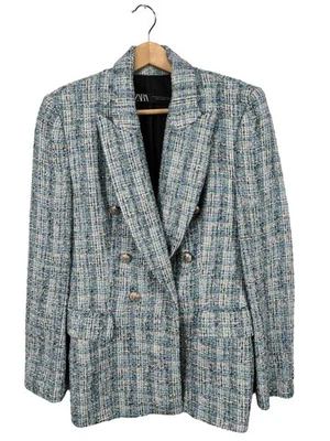 ZARA Blazer en tweed Dames Blazer T EU 38 bleu-vert-blanc style d’affaires - Photo 1/4