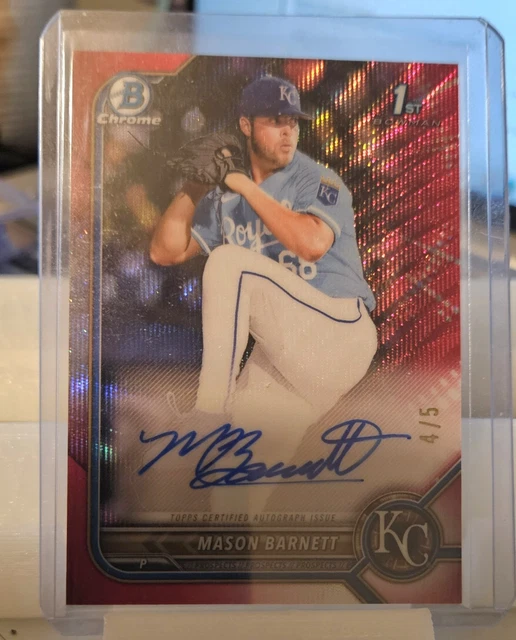 2022 Bowman Draft 1st Mason Barnett Red Wave Refractor Auto /5 Athletics/Royal