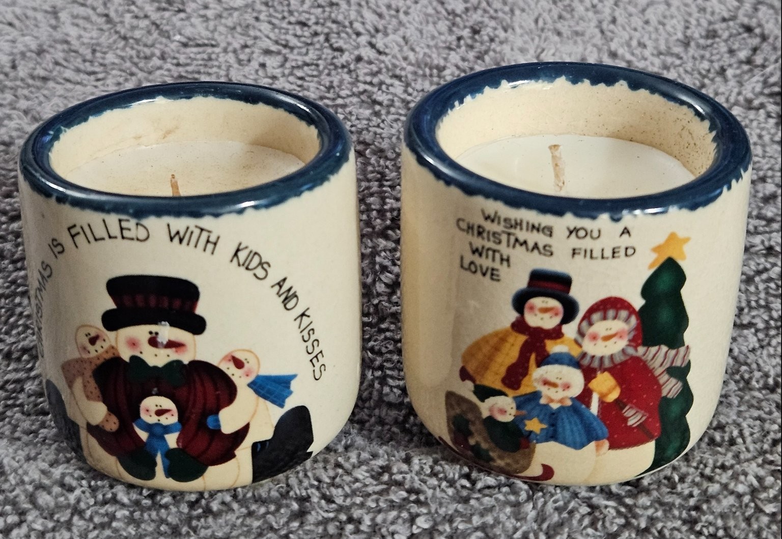Christmas Snowman Candle Holders Set Ceramic Holiday Decor 2in