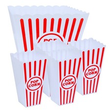 5-Pack Reusable Plastic Popcorn Buckets Red White Jumbo Movie Night Snack Tubs
