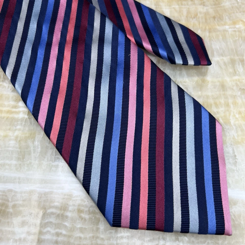 Corbata vintage a rayas multicolor Bugatchi Uomo seda hecha a mano Italia Foto 2 de 4