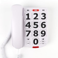 White Big Button Corded Phone For Seniors Elderly Picture Care LED Alert