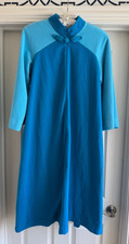 Vassarette Sz L Mandarin Robe Blue Raglan Pockets MINT Rare Fleece Zip USA Asian