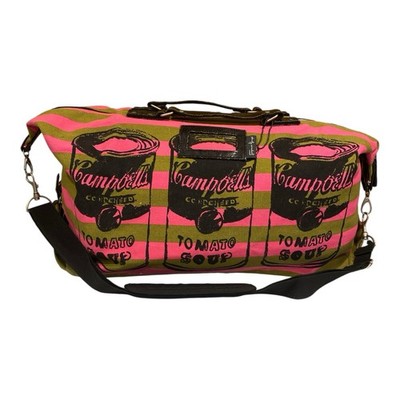 VTG Andy Warhol Campbells Soup Can Striped Canvas Duffle Bag Carry On Luggage