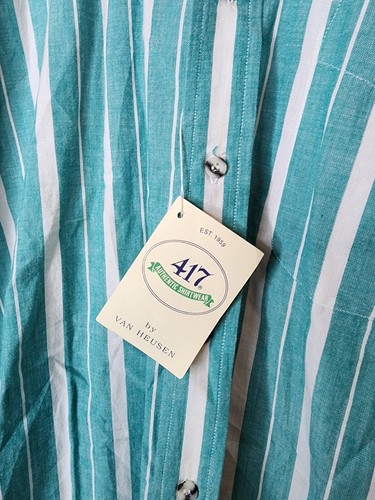 NWT Vintage 417 By Van Heusen Teal And White Striped Button Up Shirt Size XL - Picture 7 of 7