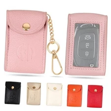 Leather Car Key Case for Smart Key Fob - Remote Keys Keychain Holder Cover Pink