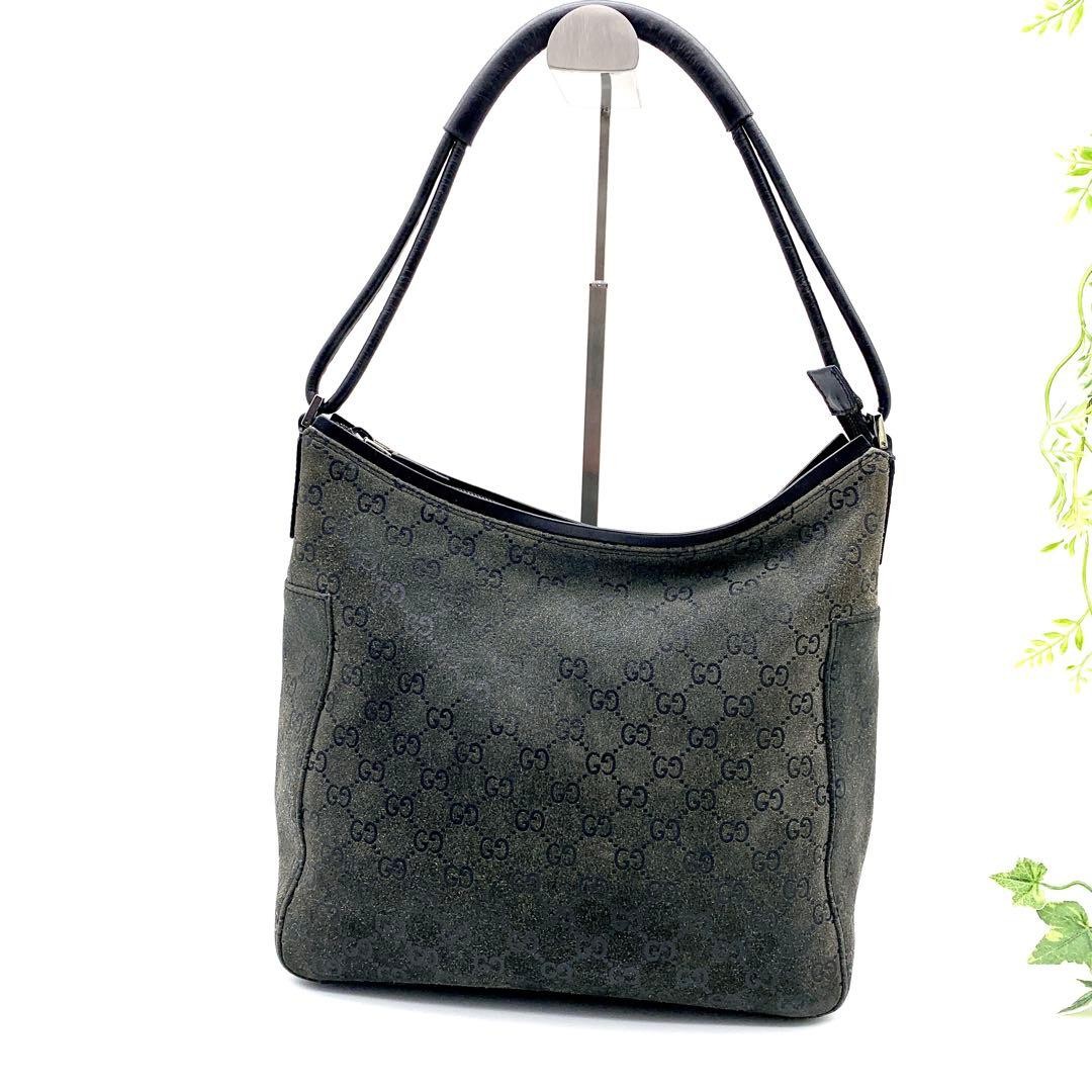 GUCCI GG Suede Gray Shoulder Bag Vintage Leather Crossbody Authentic thumbnail 2