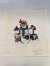 Vintage Needlepoint Canvas completed-snowman, Winter Scene