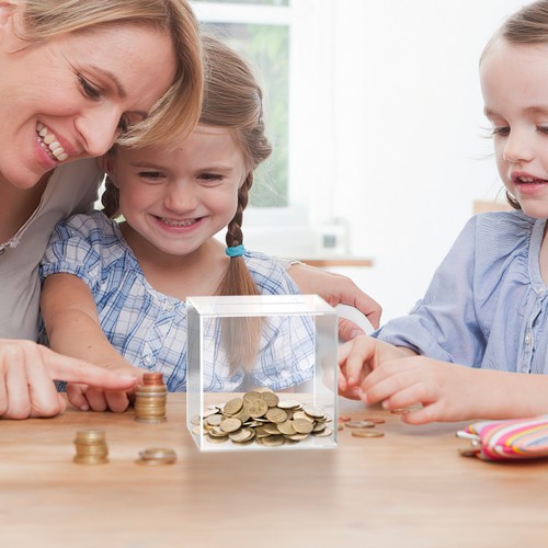 Transparent Piggy Bank Money Box Clear Savings for Adults Travel Cash Container - Imagen 9 de 11