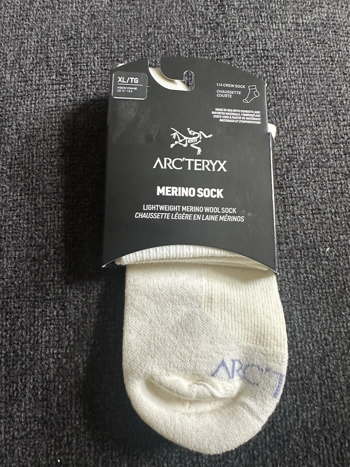 Arcteryx Merino Wool Lightweight 1/4 Crew Sock XL 12-14.5 M NEW UNDER RETAIL!🔥