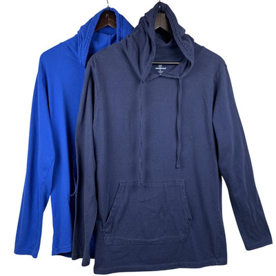realessentials Hoodie Tshirt Mens Large Lot of 2 Blue Navy Pullover Pocket Gamer