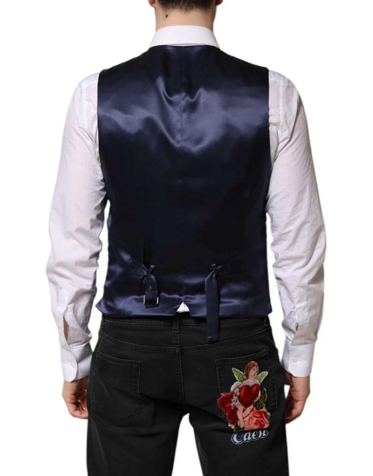 Dolce & Gabbana Dark Blue Logo Wool Formal Men Waistcoat Men's Vest Authentic - Image 3 of 4