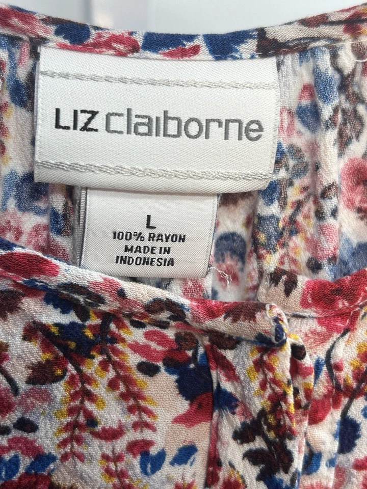Liz Claiborne Women’s Multi Color Floral Cap Sleeve Blouse, Size Large. 3 I - Image 3 of 4