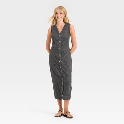 Women's Denim Button-Down Ankle Dress - Universal Thread