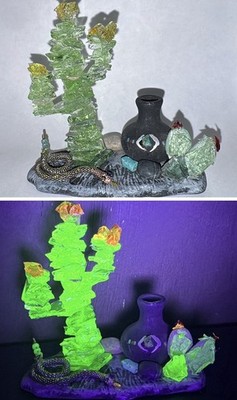 OOAK Uranium Glass Cactus & Rattlesnake Desert Scene Display Native American SW