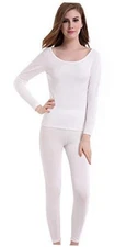 CnlanRow Thermal Underwear Women Long - Scoop Neck Ultra  Large Ivory Off White