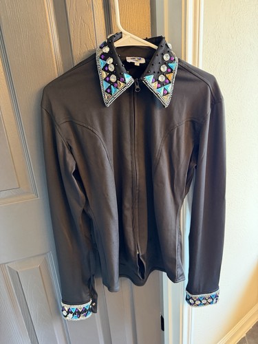 Royal Highness Equestrian Western Show Shirt Black with Crystals Size XL