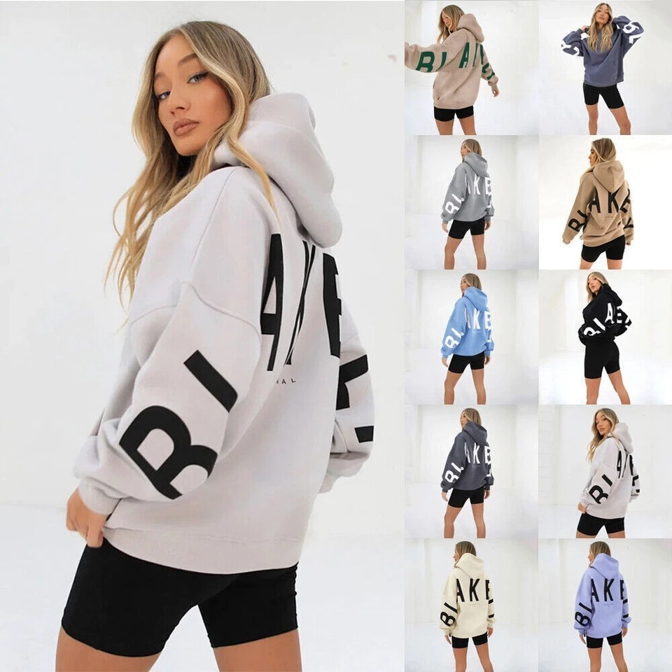 Women's Blakely Print LooseSports Hoodie Hooded Sweatshirt Pullover Long Sleeve - Image 3 of 4