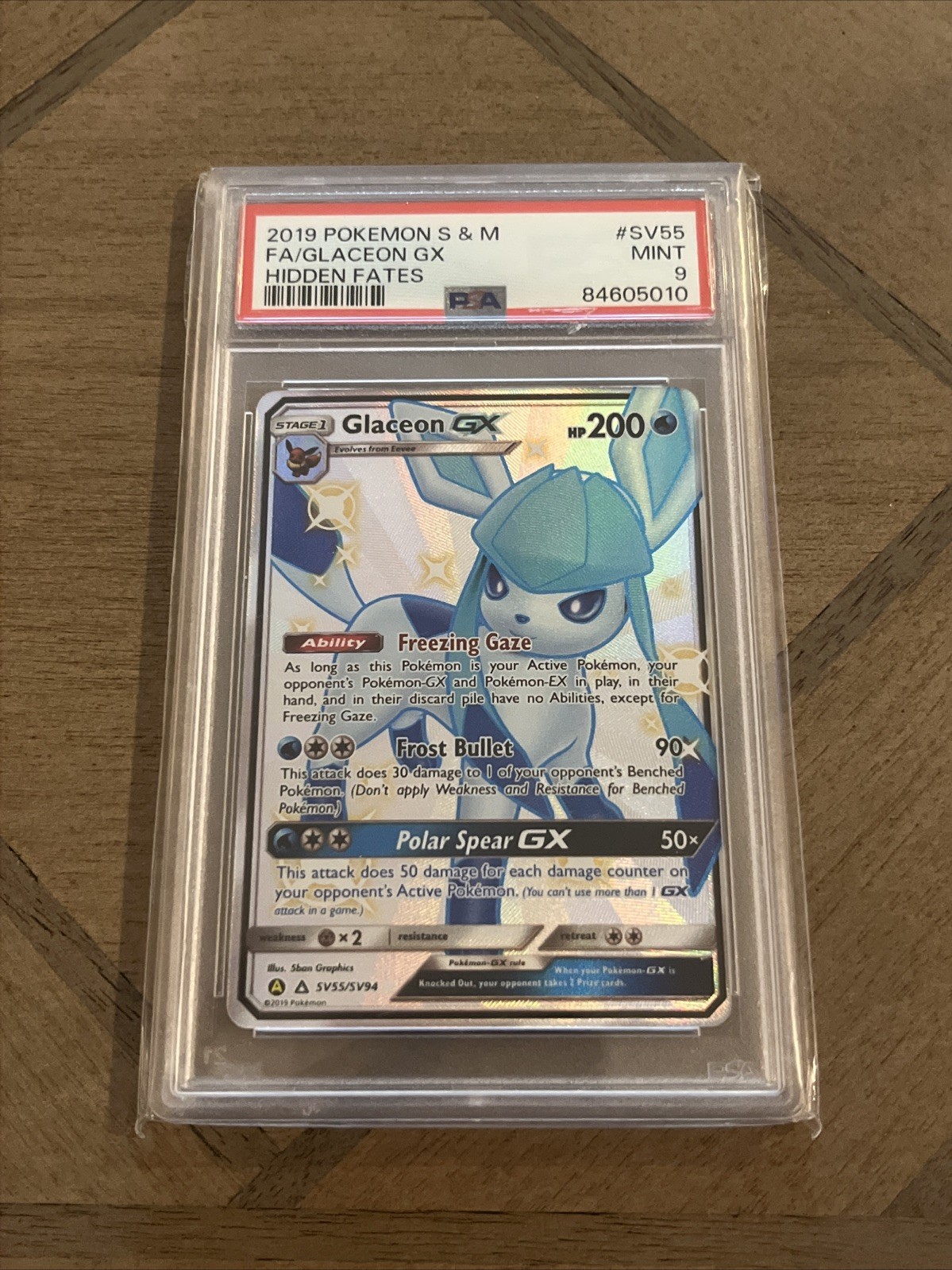 Pokémon Glaceon GX SV55/SV94 Hidden Fates Shiny Vault Holo PSA 9
