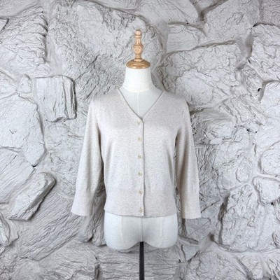 Ralph Lauren Sport c. 1990s  Cropped Cardigan Sweater Heather Oatmeal | L