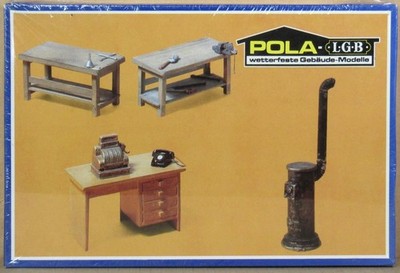 POLA (LGB) 1760 Furnishing Equipment: Stove, Benches, Desk G-Gauge NOS