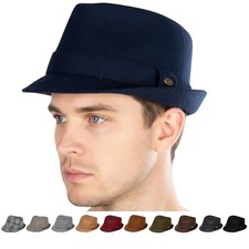 Men s Fedora Hat Vintage Wool Blend Short Brim Dress Hats, 7 1/4-7 5/8 Navy