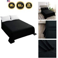 Microfiber Queen Flat Sheet Black Bed Sheet Wrinkle Free Stain Resistant