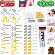 DIY Jewelry Earring Making Kit: 600 Hypoallergenic Posts Adhesive Included