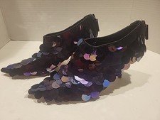 Zara Sequin Heeled Shoes Size 6.5 Womens Dark Multi Color Zip Backs Dressy Uniqu