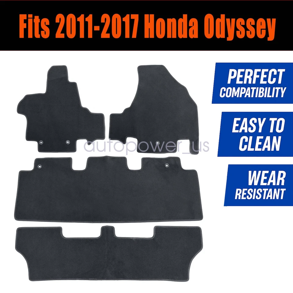 Alfombrillas delanteras traseras de terciopelo negras impermeables para Honda Odyssey 2011-2017 Foto 2 de 4