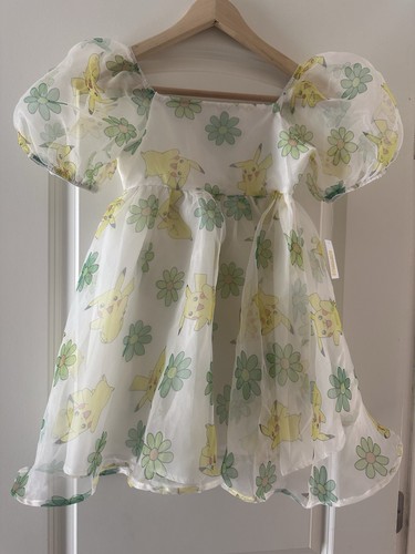 NWT Girls' Pikachu Organza Puff Sleeve Dress - Ivory (My83) - 第 2/5 張圖片