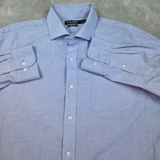 Lauren Ralph Lauren Dress Shirt Mens 17 34/35 Slim Fit Stretch Non Iron Blue LRL