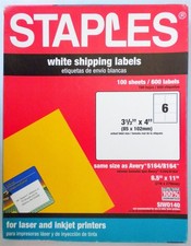 456 STAPLES 3-1/3X4 White SHIPPING ADDRESS La...